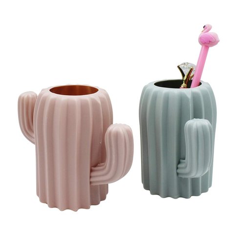AIBEARTY 2 PCs Creative Cactus Shaped Pencil Holder Container Desktop Pen Brush Organizer Office Stationery Supplies Home Decor,Green+Pink