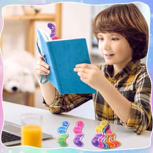 100 Pcs Worm Bookmarks Bulk for Kids Cute Holographic Glitter Gummy Worm Fun Bookmarks for Book Lovers Adults Teacher Funny Reading Gifts Bookish Party Favors