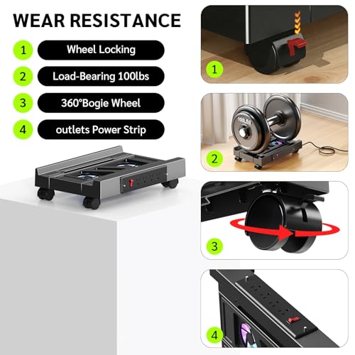 CABTE Black Computer Tower Stand with Charging Station & Cooling System