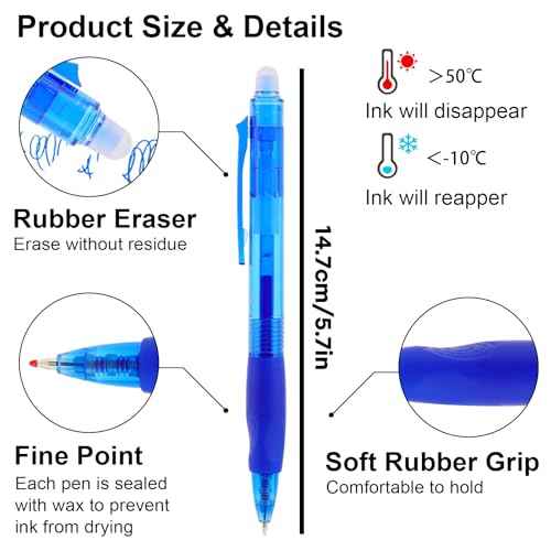 USUAL Retractable Erasable Pens 12 Colored Erasable Gel Pen 0.5mm Erasable Gel Pens Black Make Mistakes Disappear Smooth Writing Pen Office Back-to-School Supplies (12 Colors)