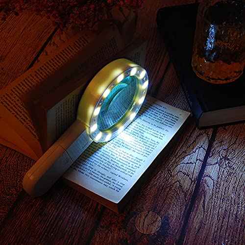 AIXPI Magnifying Glass with Light, 30X Handheld Large Magnifying Glass 12 LED Illuminated Lighted Magnifier for Macular Degeneration Seniors Reading Inspection Coins Jewelry