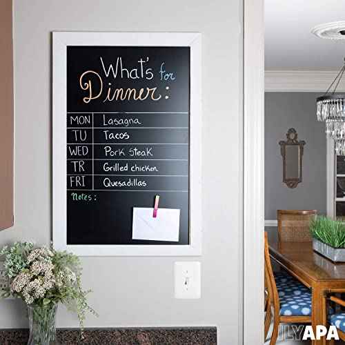 Ilyapa Rustic Wooden Magnetic Kitchen Chalkboard Sign - 20x30 Inch White Framed Wall Hanging Chalk Board for Farmhouse Decor, Wedding, Restaurant Menu