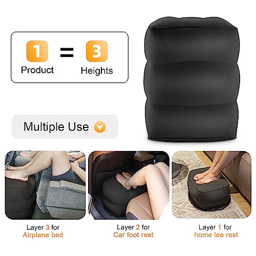Maliton Black 1 Pack Inflatable Travel Foot Rest Pillow for Kids — Adjustable Height Baby/Toddler Car Seat & Airplane Bed