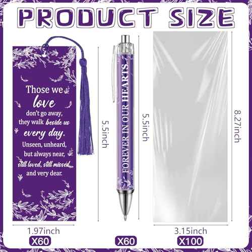 60 Set Memorial Funeral Favors for Guests Funeral Favors for a Memorial Service Ballpoint Pens and Poem Prayer Bookmarks Celebration of Life Condolence Bereavement Gift(Purple White)