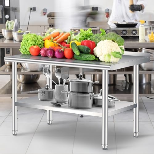 IDEALHOUSE 60x24 Inch Stainless Steel Prep Table with Adjustable Undershelf – Rooted Heavy-Duty, Silver
