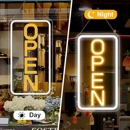 Open Signs for Business, 16''¡¿9'' Bright High Visibility Open Sign LED Powered by USB with ON/OFF Switch, Adjustable Brightness COB Open Signs for Bar Shop Coffee Salon Hotel Wall Window Storefront (Vertical)