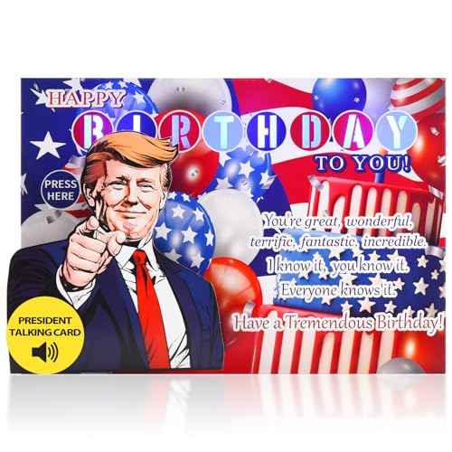 Talking Birthday Card with President Real Voice & Light, Funny Music Happy Birthday Cards for Women Men, Presidential Theme Musical Birthday Greeting Card Gifts for Husband Wife Brother Fans Friend
