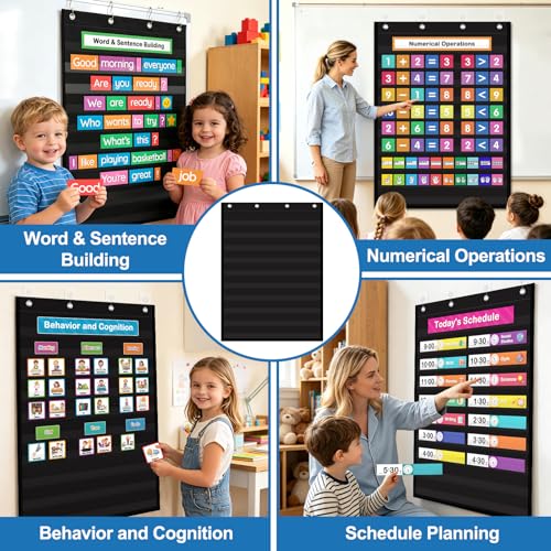 AUVCAS 10-Pocket Classroom & Homeschool Chart - 43 x 28 Inches Black