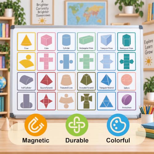 Jianwen 3D Shapes Magnetic Flash Cards Set of 24, Colorful Geometry Nets for Classroom Learning