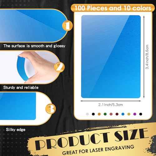 weparmeety 100 Pcs Metal Engraving Blanks Colorful Aluminum Sheet Laser Engraving Business Card Multipurpose DIY Gift Cards 86 x 54 x 0.21 mm£¨10 Colors)