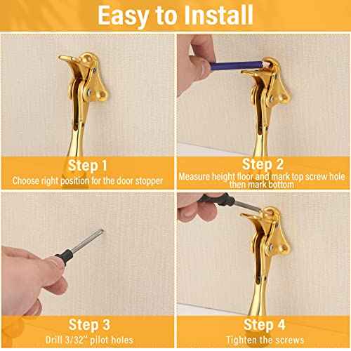 Moxweyeni 6 Pieces Heavy Duty Door Stops for Bottom of Door Metal Kickdown Doorstop with Adjustable Rubber Tips Spring Replacements Doorstop (Gold)