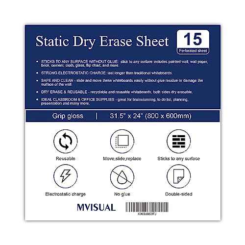 15 Pack Static Dry Erase Sheets, White Board Wallpaper 31.5 x 24 Inch, Line Dry Erase Sticker for Wall