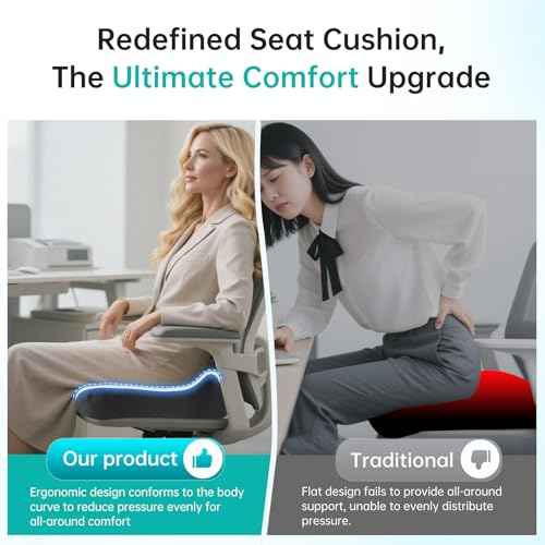Seat Cushion, Extra Large Memory Foam Seat Cushion for Office Chair, Car Seat, Airplane, Relieving Hip Pressure, Coccyx and Sciatica Pain for Long Sitting (Black)