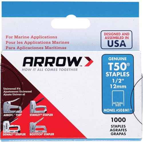 Arrow 508M1 Heavy Duty T50 Monel Staples for Marine Applications, 1/2-Inch Leg Length, 3/8-Inch Crown Size, 1000-Pack, Made in the USA