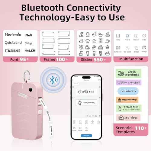 ORGSTA S001 Label Maker Machine with Tape, Portable Bluetooth Label Maker for Home and Office Organization, Thermal Label Printer Mini Sticker Maker with Multiple Templates, Pink