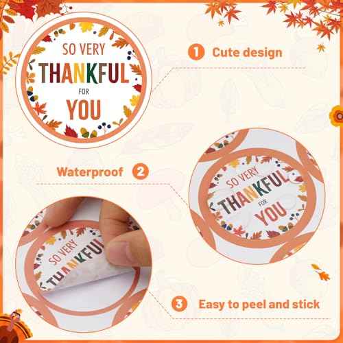 Happy Thanksgiving Stickers - 2 Inch 60PCS Fall Thank You Stickers So Very Thankful for You Sticker Fall Sticker for Adults Envelope Seals Cards Thanksgiving Party Favor Supplies (Maple Leaf)