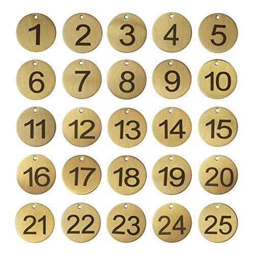 Numbered Brass Tags with Key Rings (1-25)