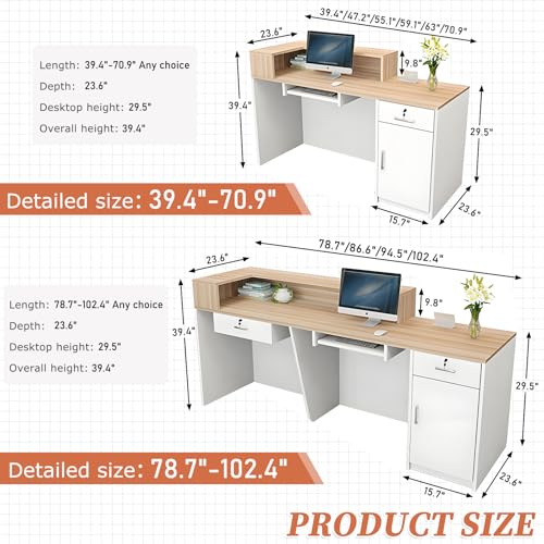 LSZMXI Modern Reception Desk with Drawer & Open Shelves - 39"W x 23.5"D x 39.4"H, Right/Brown & Black, Office & Salon Front Counter