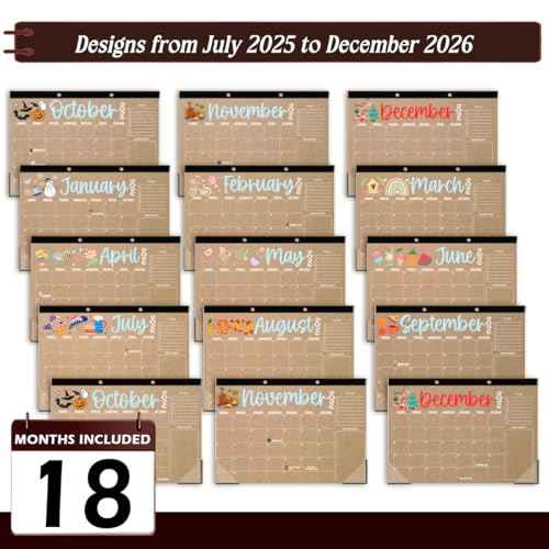 Large Doodle Teacher Desk Calendar 2025-2026 Teacher planner 18-Month 2025-2026 Holiday Monthly Desk Desktop Classroom Calendar 2025 July 2025-December 2026 with Holiday Planner Stickers