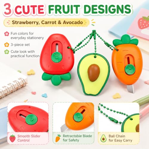 3Pcs Fruit-Shaped Retractable Utility Knives - Safe Box & Letter Cutters