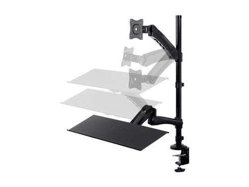 Monoprice Articulating Gas Spring Sit Stand Monitor and Keyboard Workstation Mount - for Displays 13in to 26in, VESA 75x75 to 100x100, Easy to Use, Compatible with Most Desks, Black