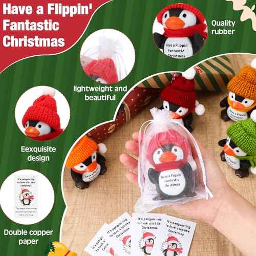 Liliful 30 Set Employee Appreciation Gifts Bulk Thank You Gift for Staff Coworker Funny Rubber Penguins Pocket Favors with Card and Bag