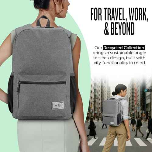 Solo New York Laptop Backpack for Women & Men -Carry On Bookbag for Travel & Work, Lightweight Bag, Side Mesh Pockets, Fits 15.6" Computer - Re:Solve, Grey