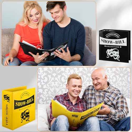 2 Set Show Bill Binder with Sleeves for Broadway and Theatre 3 Ring Theater Program Holder with 40 Sheet Protectors PU Leather Playbill Binders Broadway Playbill Holder (Yellow and Black)
