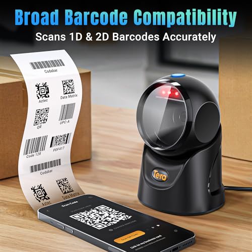 Tera 9700 Hands-Free 2D Barcode Scanner Black USB Desktop Omnidirectional