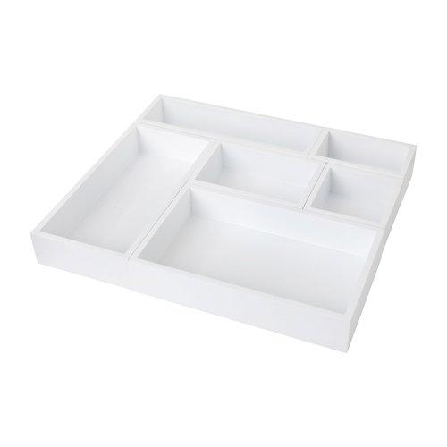 Martha Stewart Enzo Wooden Desk Drawer Organizer Set, Engineered Wood Organizers in Various Sizes, 6 Piece, White