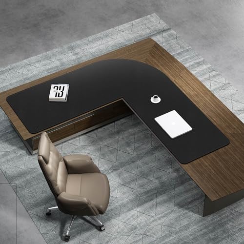 Vyaaa L Shaped Leather Desk Pad, 59" x 59" x 19.6" Large PU Leather Corner Desk Mat for Computer, Gaming, Writing, Home and Office£¨ Black£©