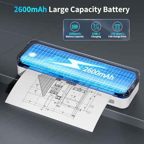Portable Thermal Printer with 6 Rolls Multi-Size Paper, Bluetooth Inkless Printer Compatible with iOS, Android, Laptop, Used for Travel, Office, Home(White)