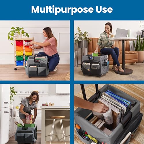 ECR4Kids Universal Rolling Cart with Canvas Organizer Bag, Mobile Storage, Black