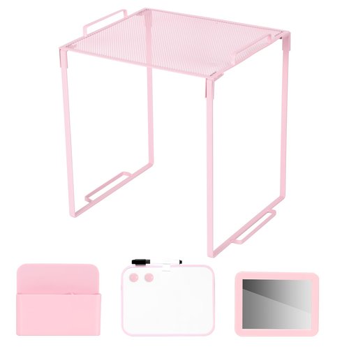 Locker Organizer and Accessories Kit, Includes Metal Locker Shelf, Magnetic Mirror, Pen Holder, Whiteboard, Markers, Magnets, Back to School Essentials Locker Decorations,Office,Gym Lockers (Pink)