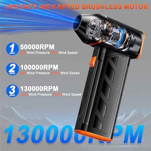 Compressed Air Duster, 130000RPM Electric Air Duster, 3 Gear Adjustable Cordless Air Duster, Compressed Air for Computers, Rechargeable Air Duster for PC, Keyboard and Car (F31-Black)
