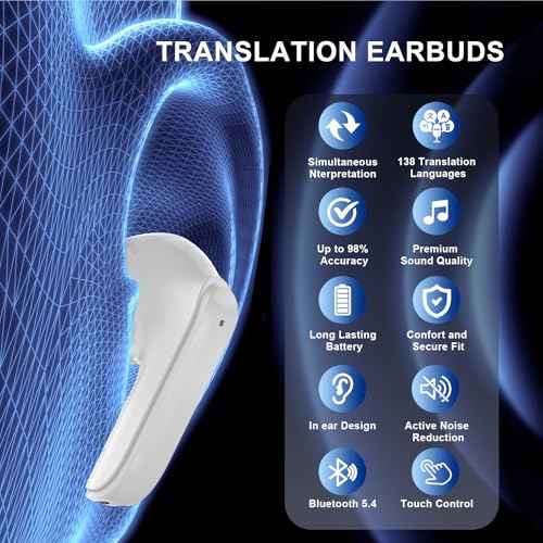 Language Translator Earbuds, Real-time Translation Device with 138 Languages Bluetooth Online Two Way Voice Translation, Active Noise Reduction and High Accuracy (Milky White)