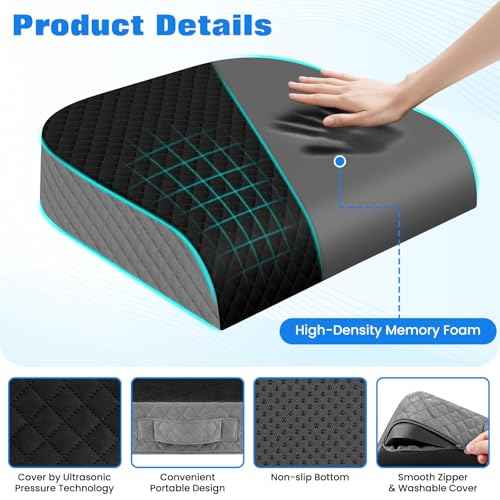 Seat Cushion, Memory Foam Chair Pad, Non-Slip Cushion for Office, Home, Car, Large Desk Chair Cushion, Washable Cover & Handle, Large, Black