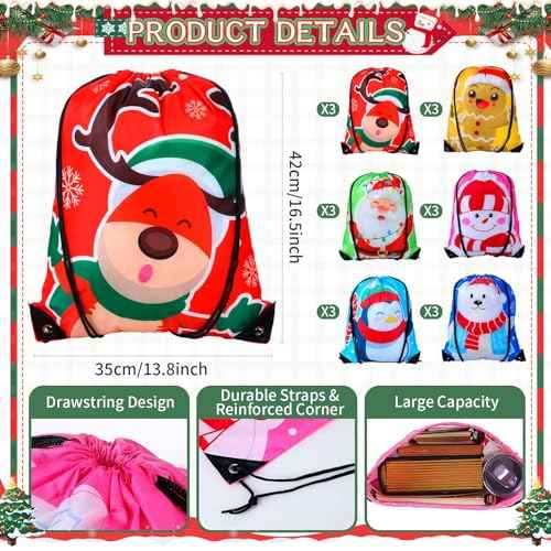 Zhanmai 84 Pcs Christmas Stationery Party Favor Bulk 16.5 x 13.8" Christmas Drawstring Backpack Multicolor Ballpoint Pen Ruler Stamp Notebook for Christmas Stationery Gift Classroom Prize for Kids