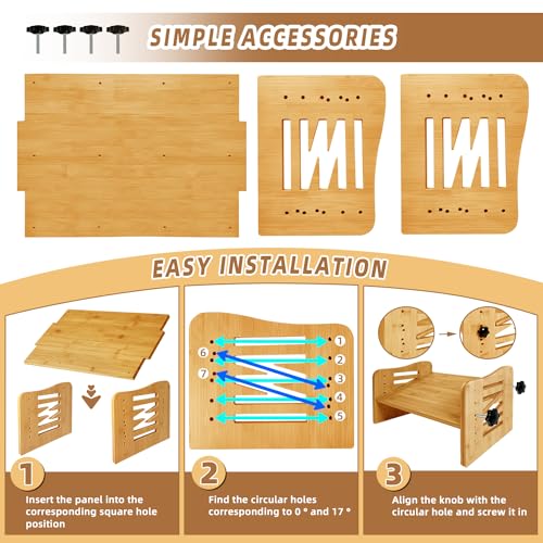 Myplace Bamboo Adjustable Under Desk Footrest, Ergonomic Foot Rest with 7-Level Adjust at Work, Slanted Foot Stool for Home Office Kitchen Bedroom (Burlywood)