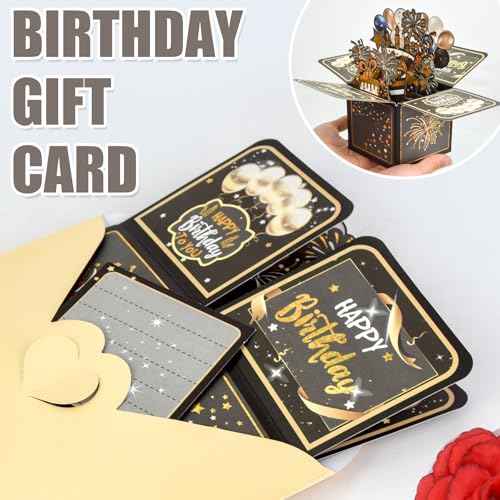 Surprise Pop Up Happy Birthday Cards, Lovely 3D Birthday Card for Adults and Kids with Envelopes, Unique Design Handmade Foldable Greeting Cards for Daughter, Son, Mom, Dad, Friend£¨Black£©