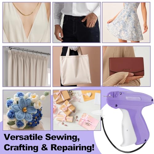 Stitch Gun for Clothes with Case (Purple) – Mini Quick Fix Sewing Gun Kit, 6 Needles & 5000 Fasteners