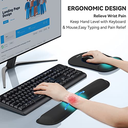 TECKNET Black Keyboard Wrist Rest & Mouse Pad Set - Ergonomic Support
