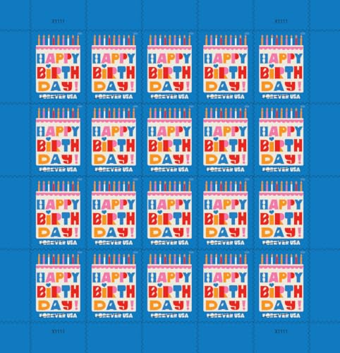 Happy Birthday Forever Stamps Sheet of 20 - Bright Colorful Cake Design USPS