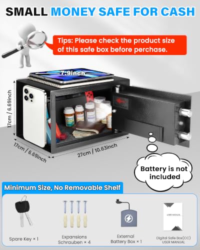 FOWORE 0.3 Cuft Mini Safe Box - Small Home Dorm Security Safe, Upgraded Keypad & Mounting