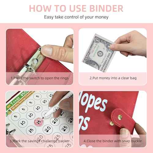 100 Envelopes Money Saving Challenge Binder, Fun and Easy Savings System to Save $5,050, $10,000, $500, $1,000, A5 Budget Binder Planner Book Tracker with Cash Envelopes, Guide (Red)