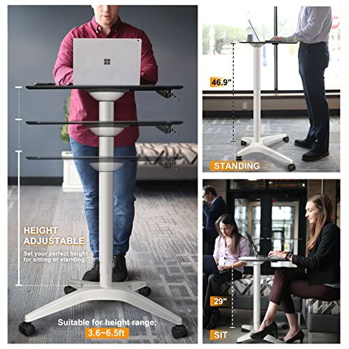 HAOOAH Pneumatic Adjustable Height Desk 29-46.9 in White - Mobile Laptop Stand & Lectern (26W×18D)