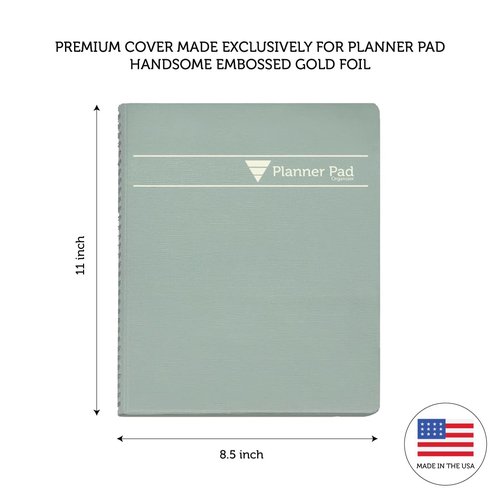 Planner Pad Spiral Bound 3-Tier Funnel Down 12 Month Organizer, October 2025 – September 2026, Greenish Grey Cover/Soft Green Ink, 8 1/2" x 11"