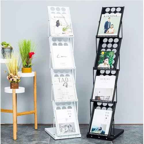 Japard Folding Magazine Stand Rack Literature Catalog Brochure Holder Display Stand 4 Pockets Foldable Portable for Office Tradeshow Exhibition Black