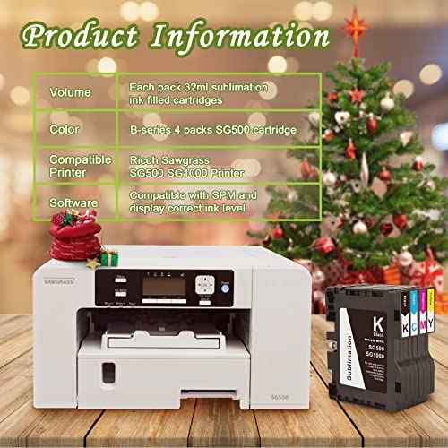 INK+ SG500 SG1000 Sublimation Cartridge Compatible for Sawgrass Virtuoso SG500 SG1000 Printer (1 Black, 1 Cyan, 1 Magenta, 1 Yellow, 4-Pack) Version B