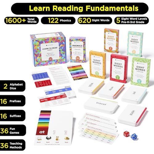 Award-Winning Learn to Read Flash Card Bundle ? 1600+ Words: Sight Words, Phonics, Prefixes & Suffixes ? 36 Games, 36 Tips, 2 Dice ? Pre-K to 3rd Grade